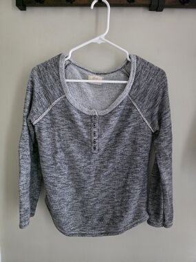 aerie Off-the-Shoulder Heather Gray Henley Sweater